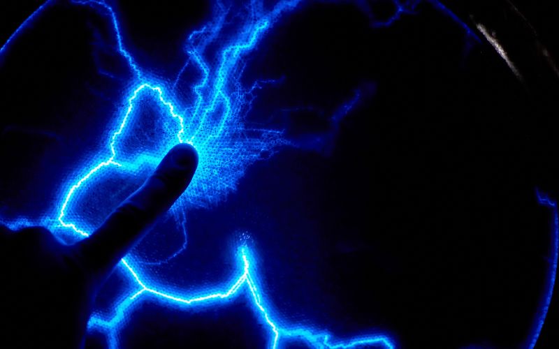 Finger touch electric plasma ball. Static electricity model