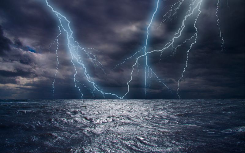 Lightning strike over the ocean