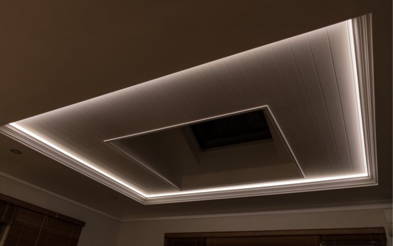ceiling with LED strip lighting